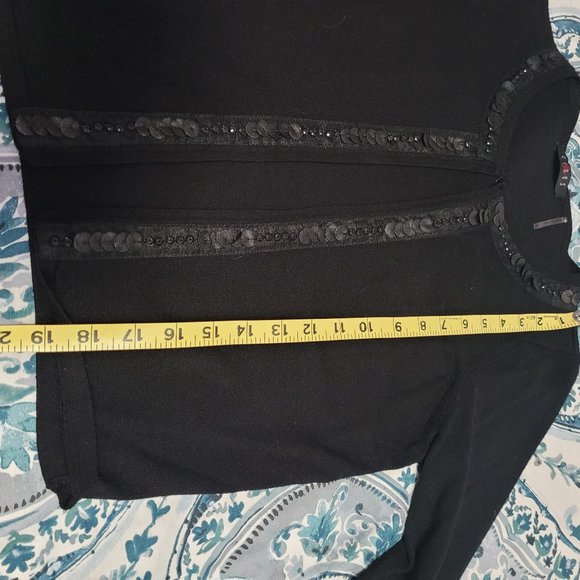 Black 3/4 Sleeve Stretchy Bling Open Front Cardigan Size Small EUC - Picture 7 of 9